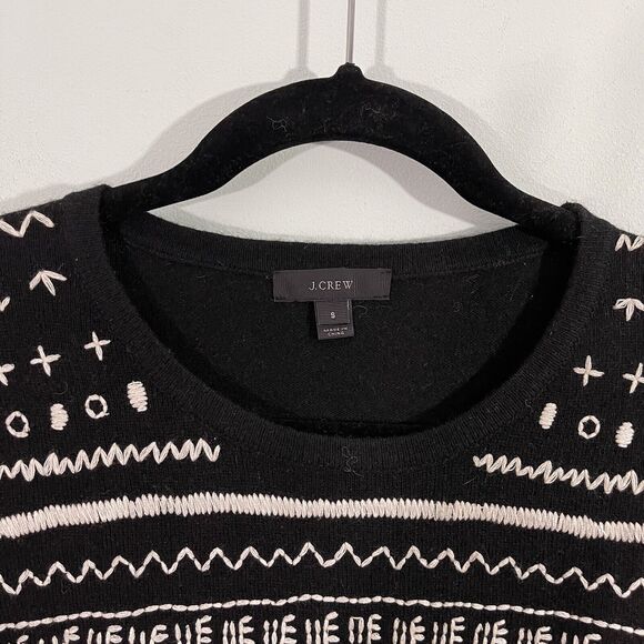 J Crew Women's Black Embroidered Quarter Sleeve Sweater Size S - Picture 3 of 7